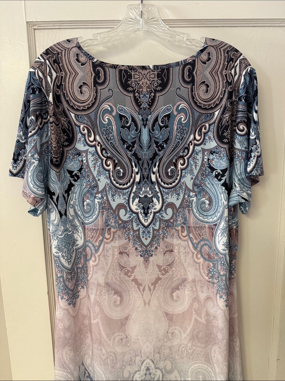 Paisley Scalloped V-Neck Dress Short Sleeve Gradient Blue & Pink Print Sz XXL - Picture 10 of 14